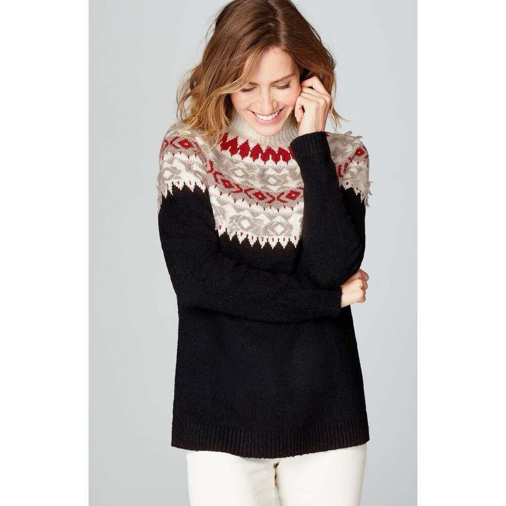 J. Jill Black Sweater with Red and Cream Fair Isle Yoke
